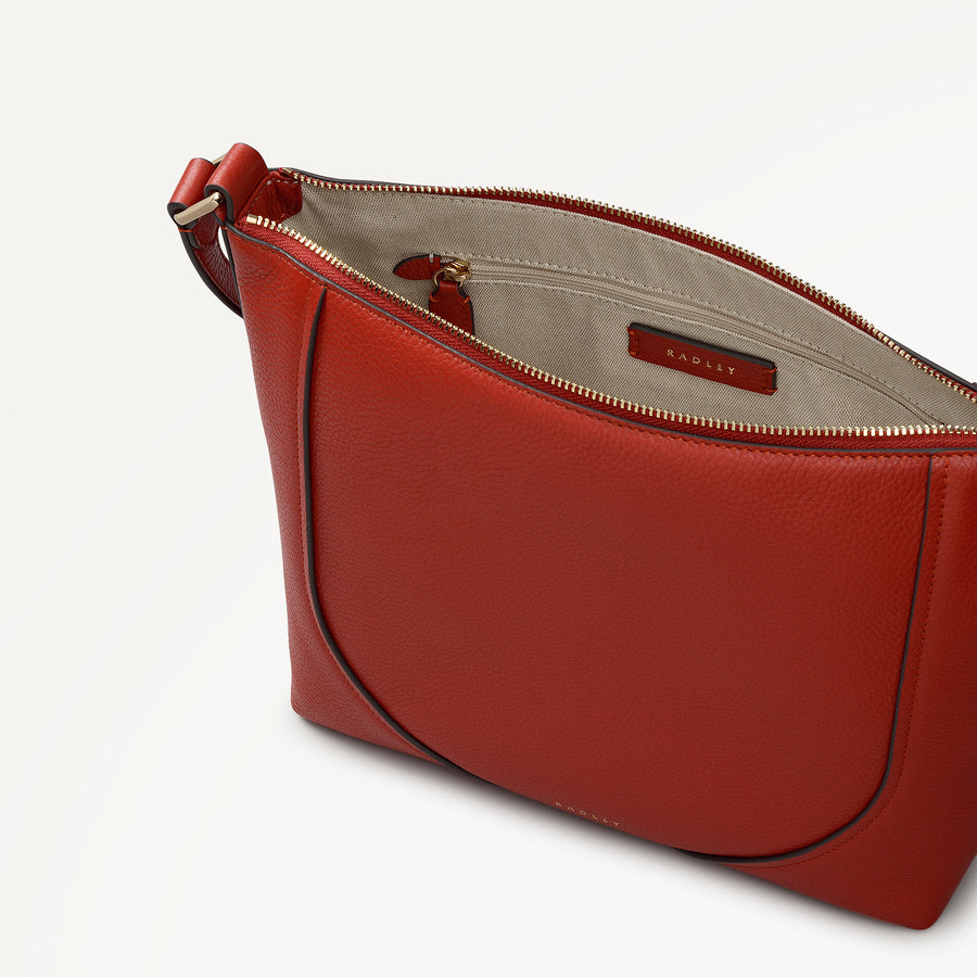 Wood Park Leather Medium Ziptop Cross Body Bag in Flame - 112624