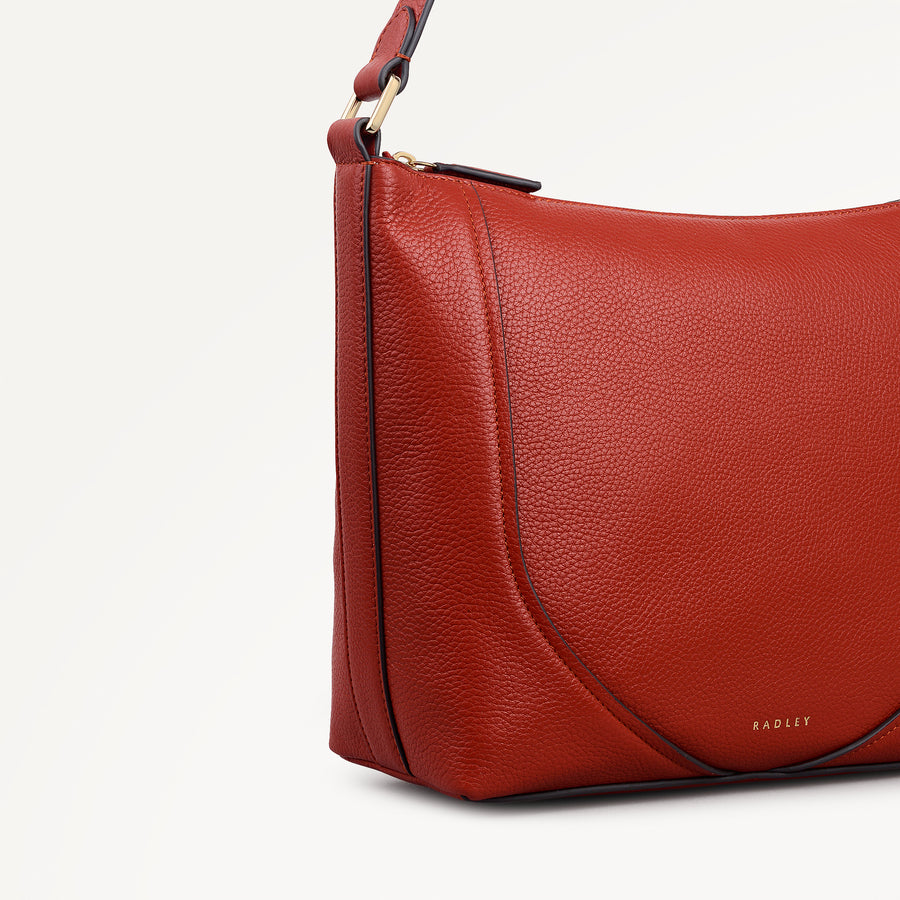 Wood Park Leather Medium Ziptop Cross Body Bag in Flame - 112624