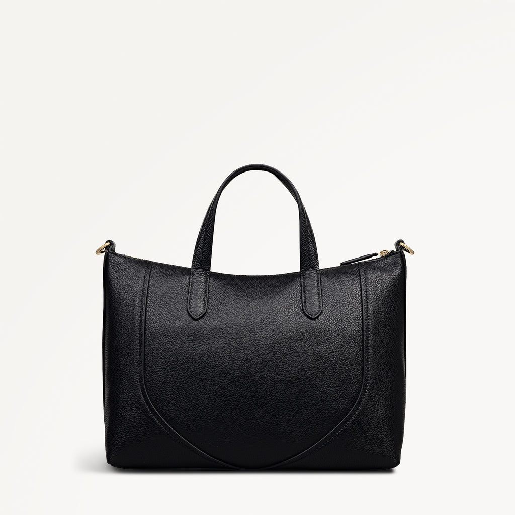 Wood Park Leather Medium Ziptop Grab Bag in Black - 112625