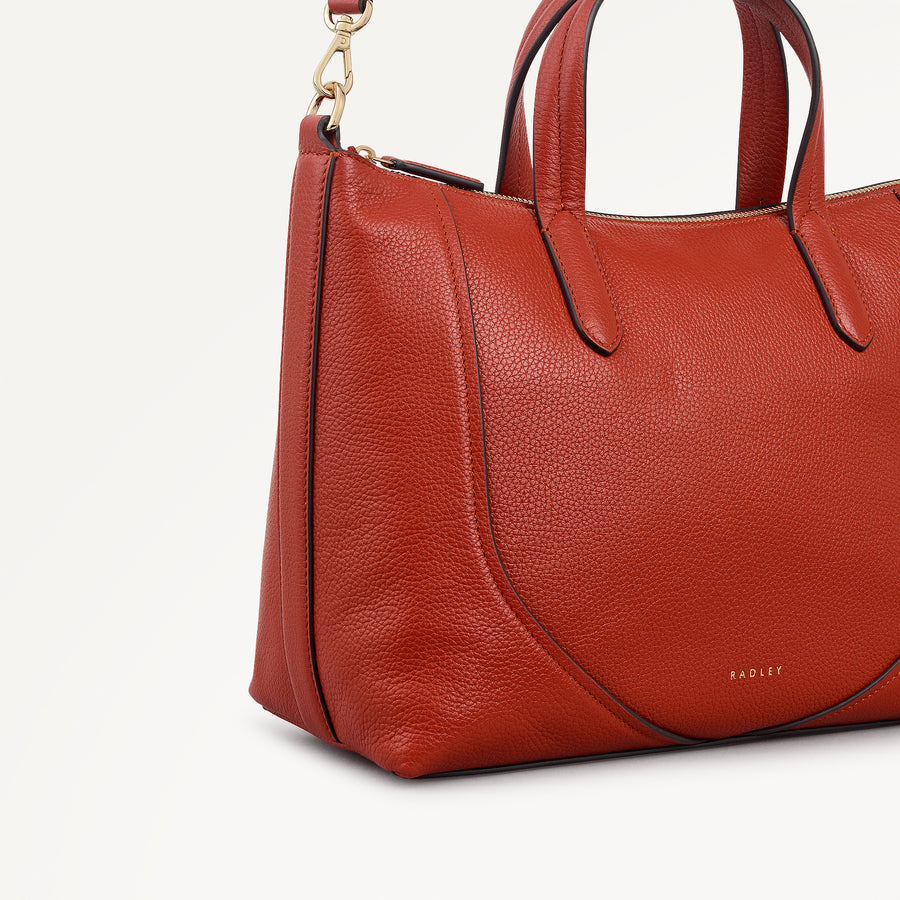 Wood Park Leather Medium Ziptop Grab Bag in Flame - 112627