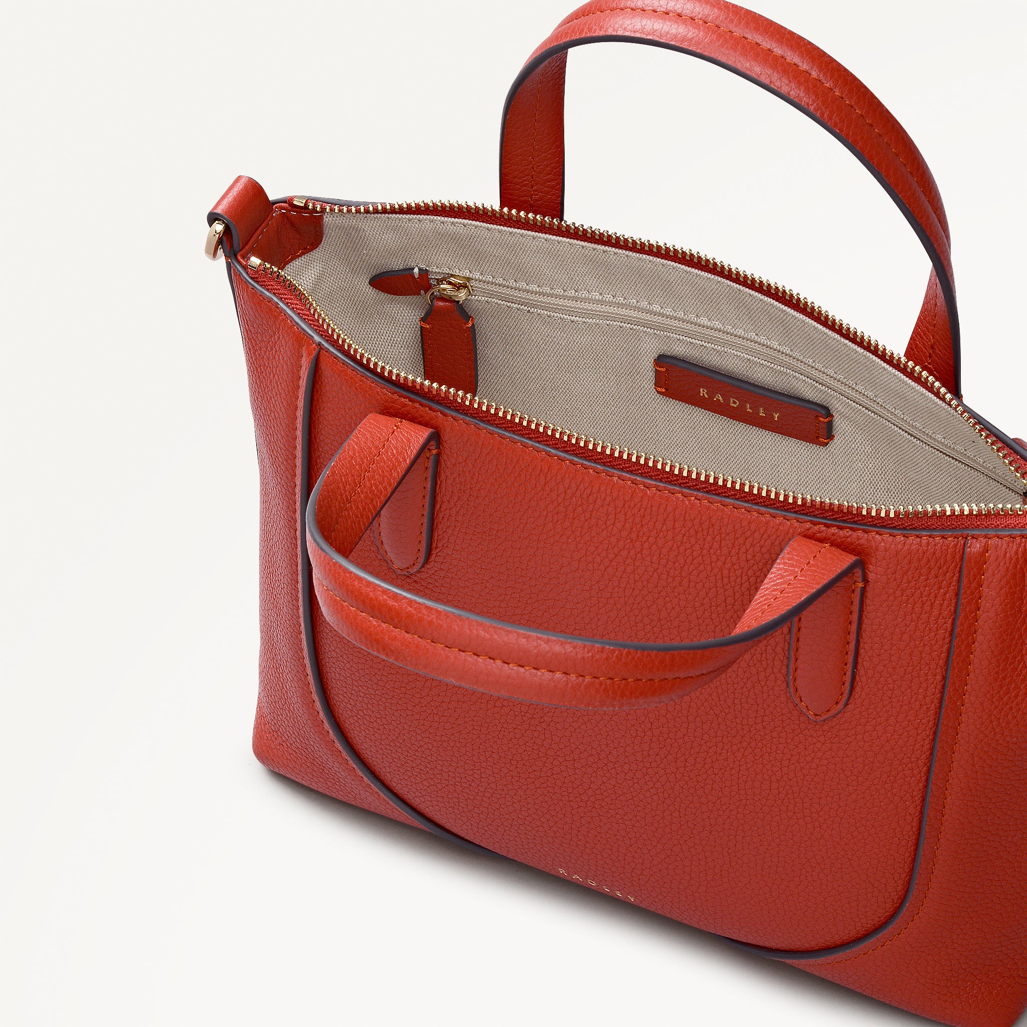 Wood Park Leather Small Ziptop Grab Bag in Flame - 112629