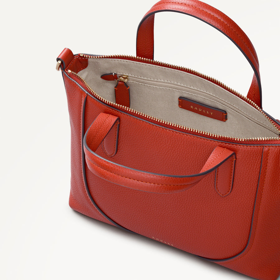 Wood Park Leather Small Ziptop Grab Bag in Flame - 112629