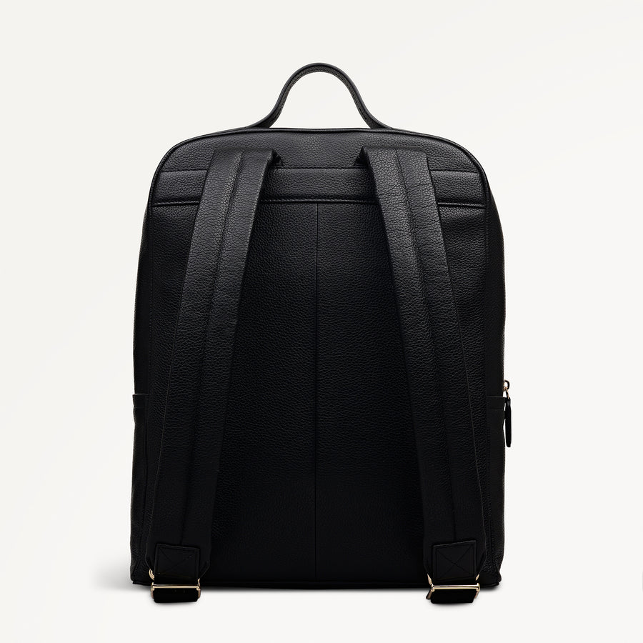 Wood Park Leather Medium Ziptop Backpack in Black - 112631