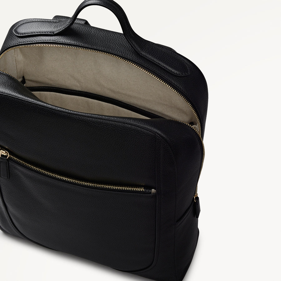 Wood Park Leather Medium Ziptop Backpack in Black - 112631