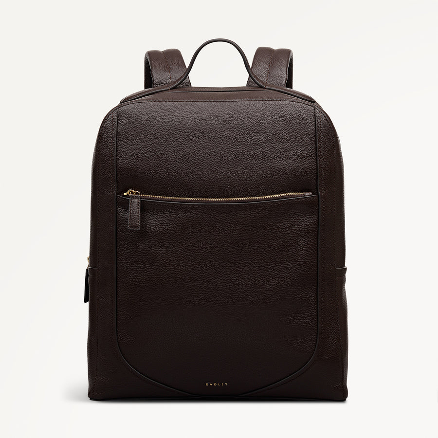 Wood Park Leather Medium Ziptop Backpack in Dark Oak - 112632