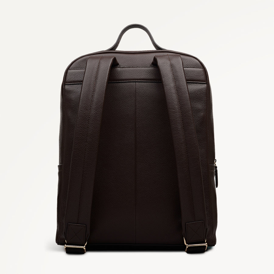 Wood Park Leather Medium Ziptop Backpack in Dark Oak - 112632