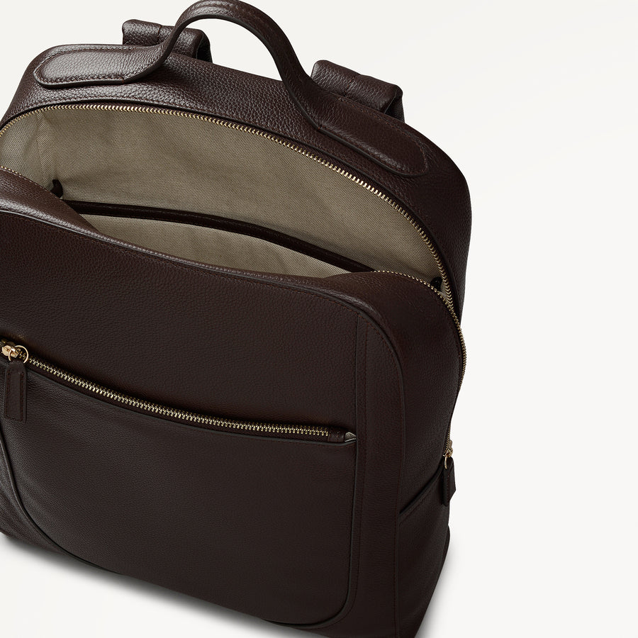 Wood Park Leather Medium Ziptop Backpack in Dark Oak - 112632