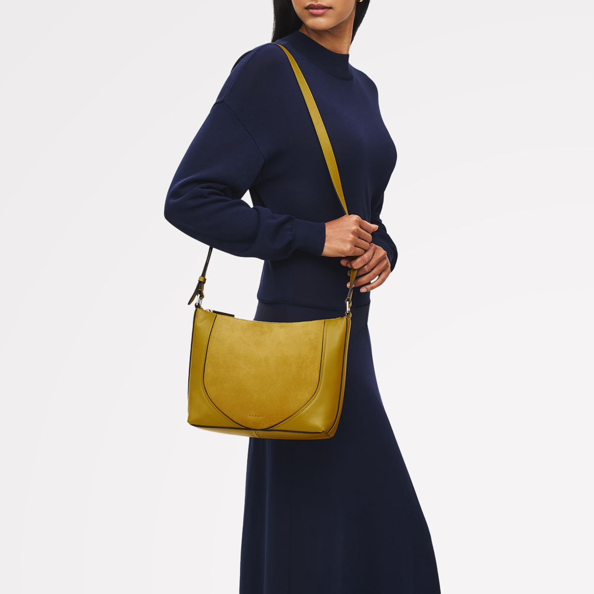 Wood Park Leather Medium Ziptop Cross Body Bag in Ochre - 112633