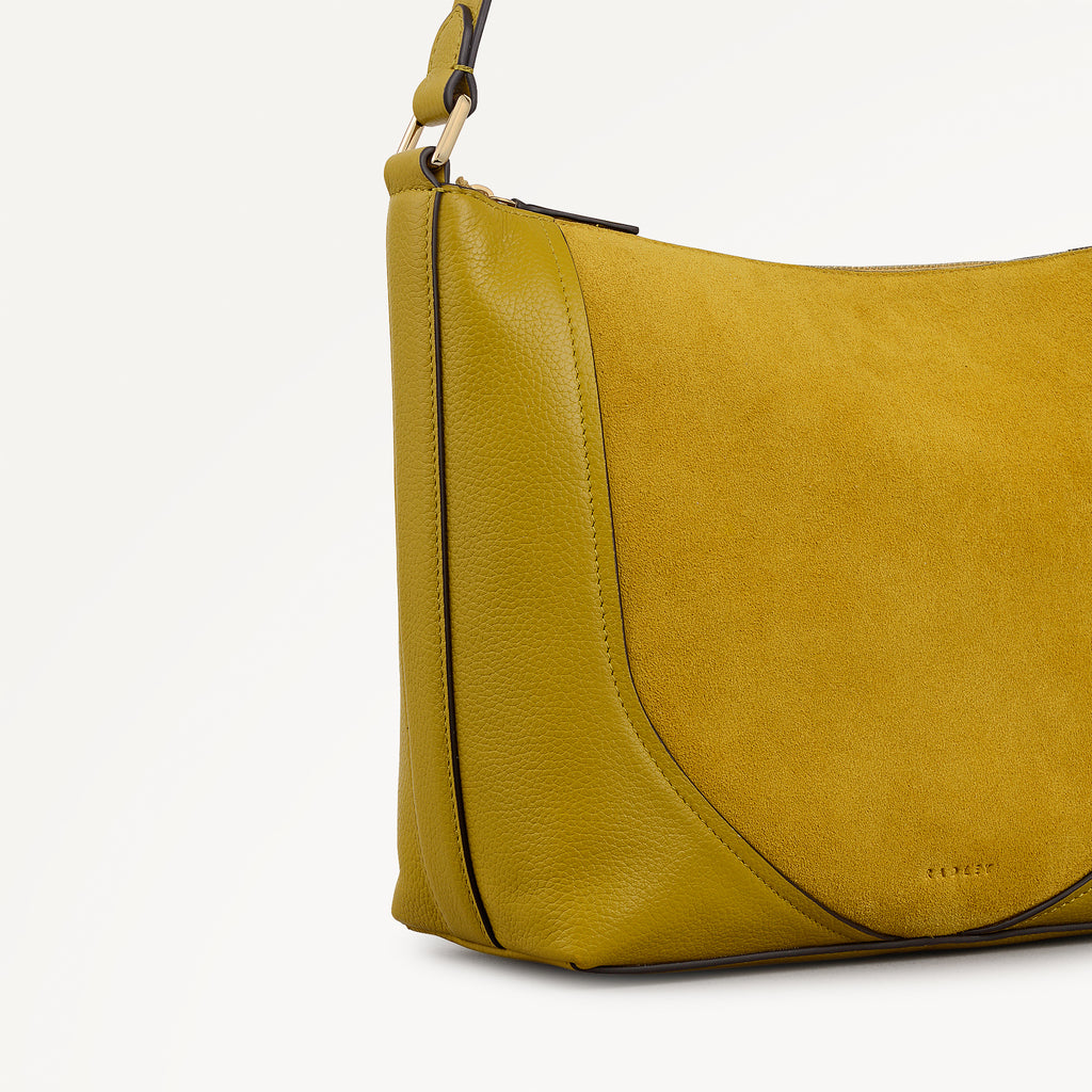 Wood Park Leather Medium Ziptop Cross Body Bag in Ochre - 112633