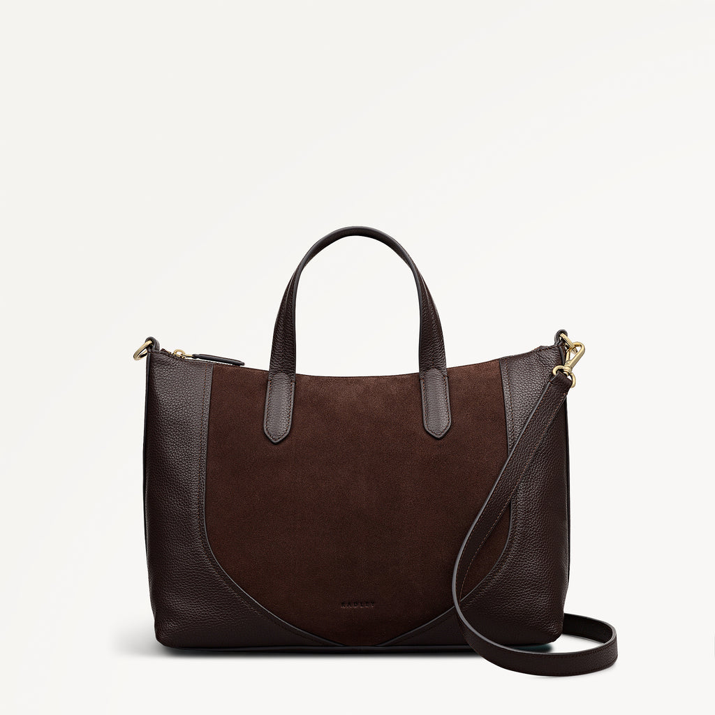 Wood Park Leather Medium Ziptop Grab Bag in Dark Oak - 112634