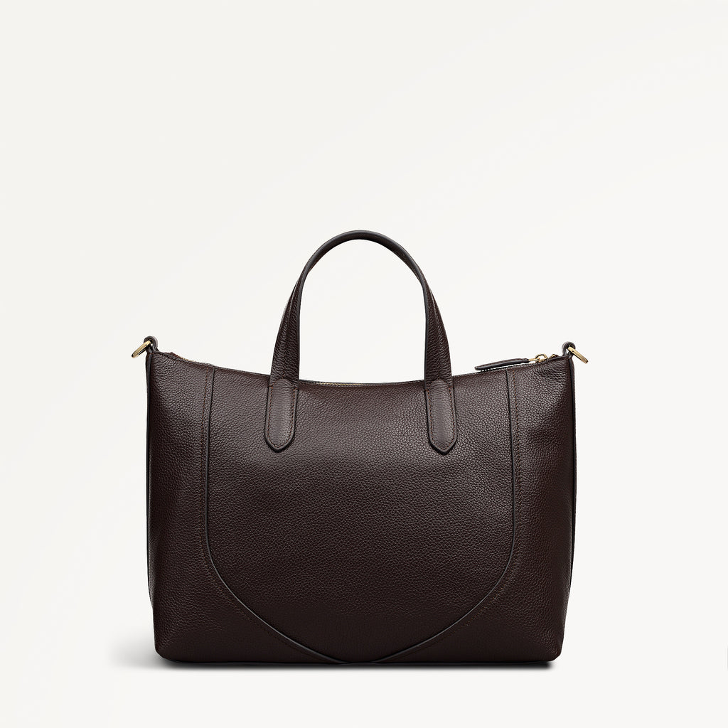 Wood Park Leather Medium Ziptop Grab Bag in Dark Oak - 112634