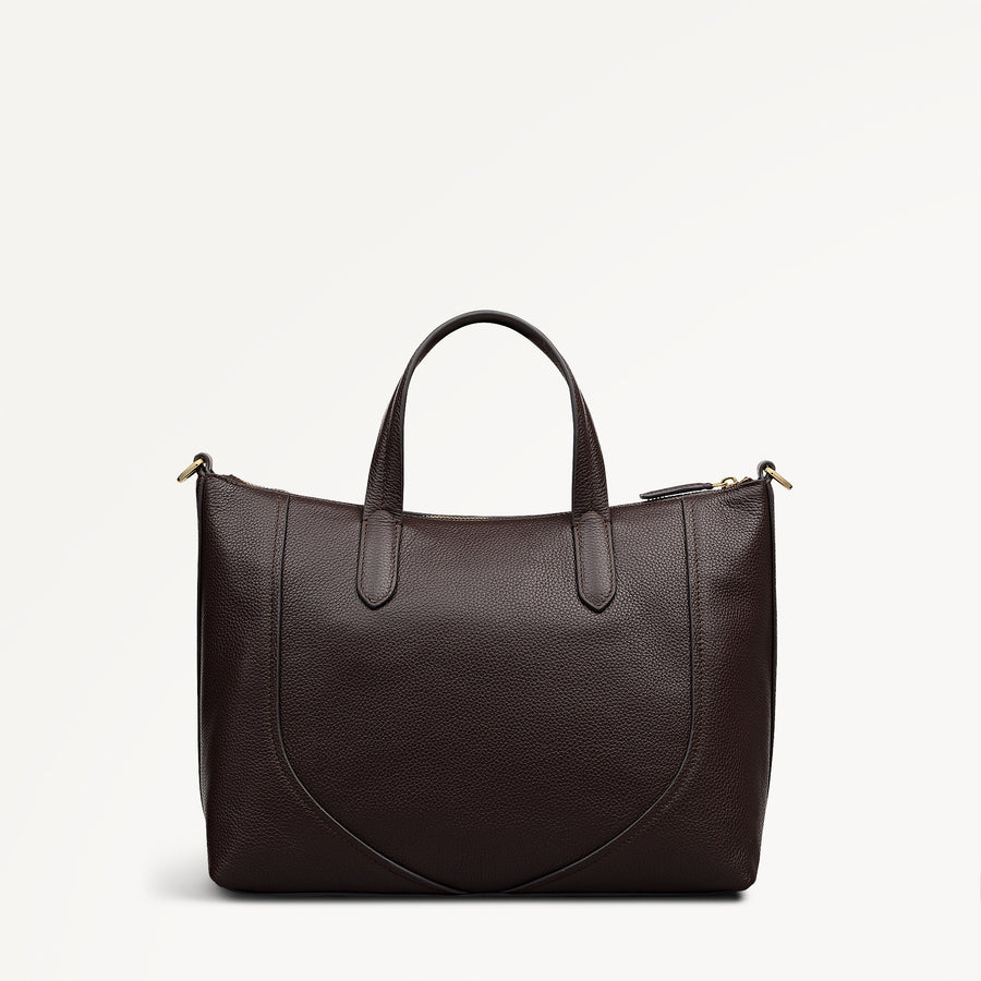 Wood Park Leather Medium Ziptop Grab Bag in Dark Oak - 112634