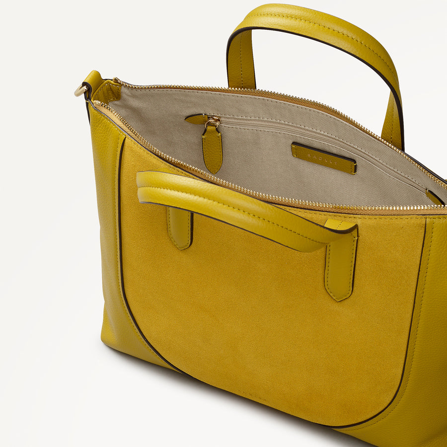 Wood Park Leather Medium Ziptop Grab Bag in Ochre - 112635