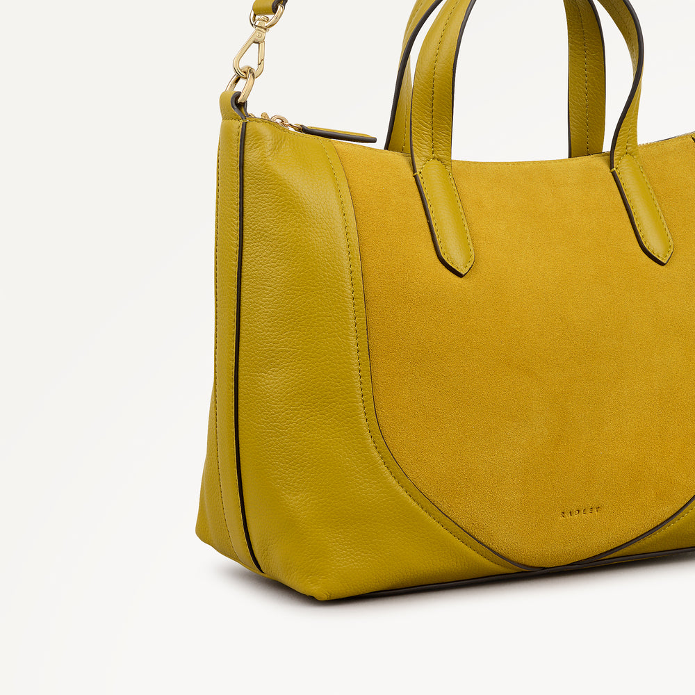 Wood Park Leather Medium Ziptop Grab Bag in Ochre - 112635