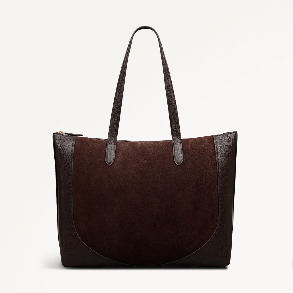 Wood Park Leather Large Ziptop Tote Bag in Dark Oak - 112636