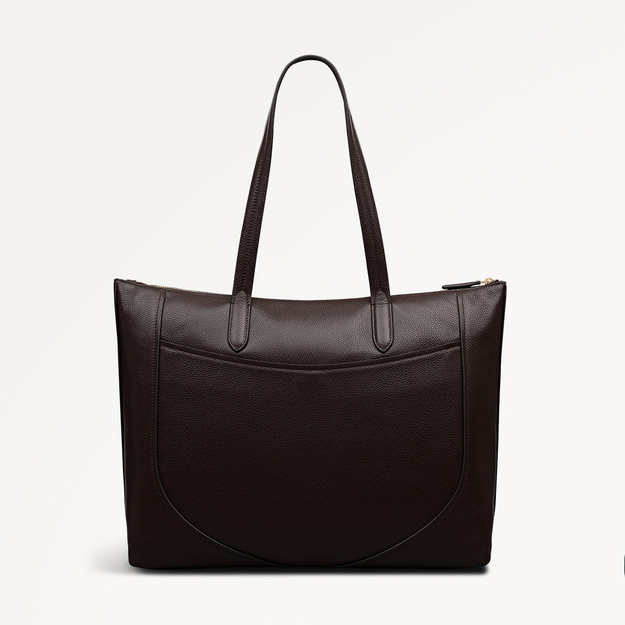 Wood Park Leather Large Ziptop Tote Bag in Dark Oak - 112636