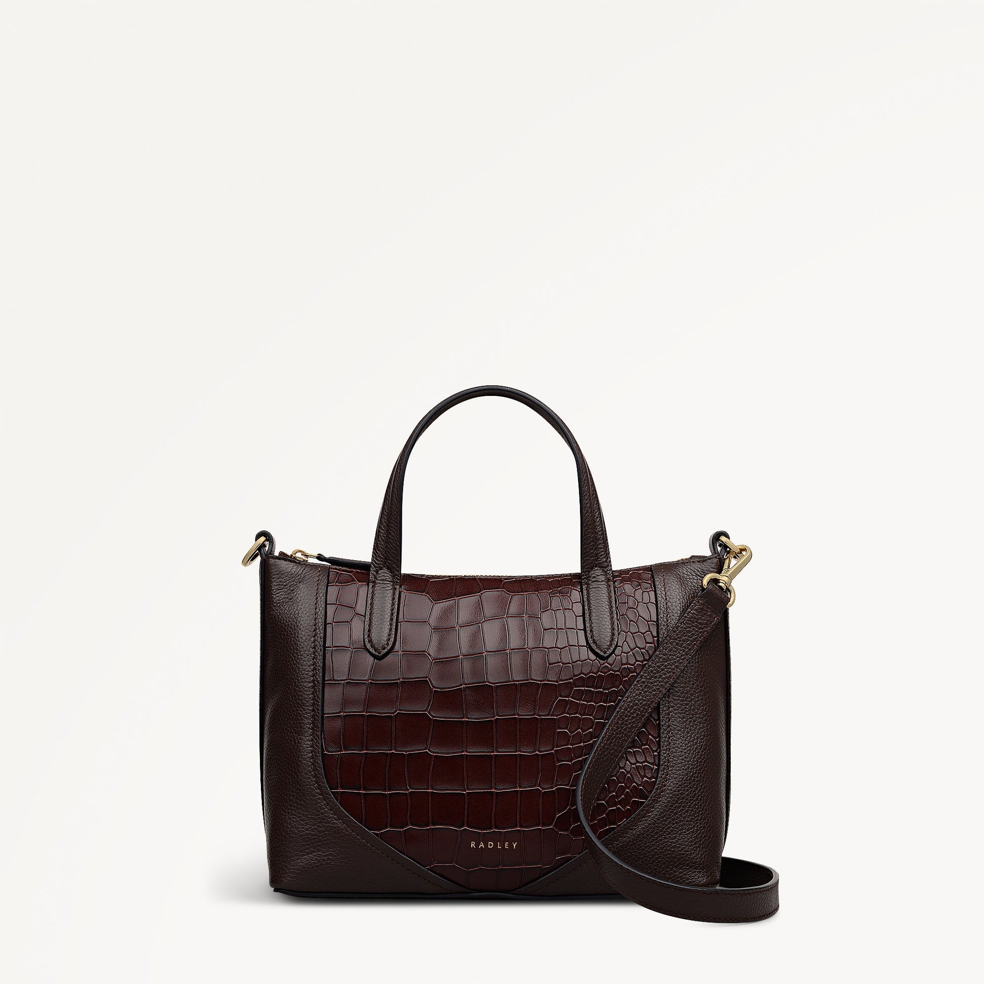 Wood Park Leather Small Ziptop Grab Bag in Dark Oak - 112637