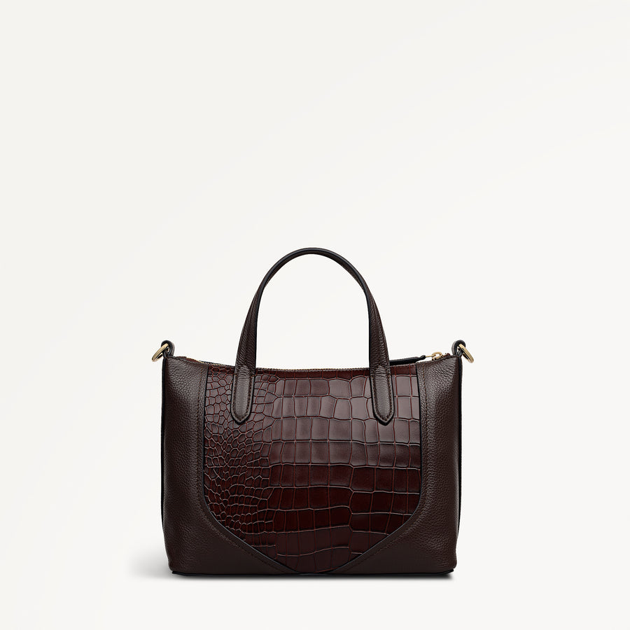 Wood Park Leather Small Ziptop Grab Bag in Dark Oak - 112637