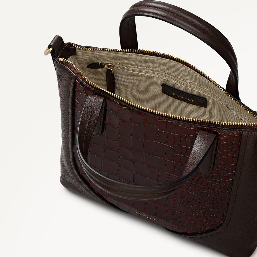 Wood Park Leather Small Ziptop Grab Bag in Dark Oak - 112637