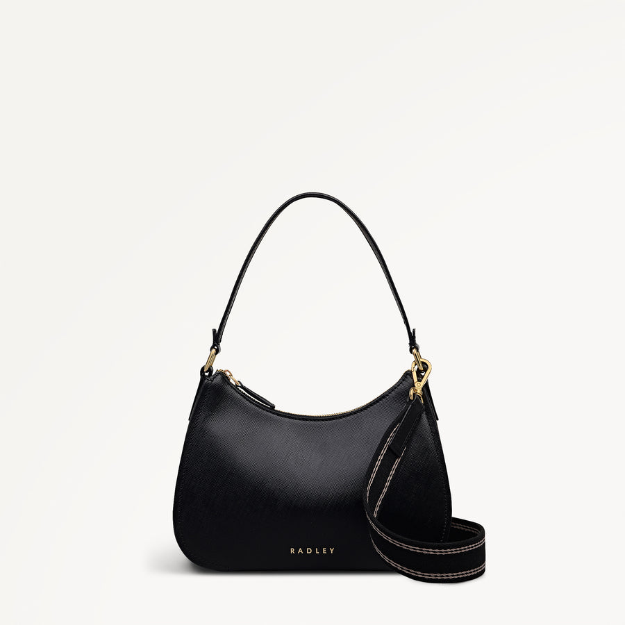 Crosby Alley Leather Medium Ziptop Shoulder & Slg Bag in Black - 112638