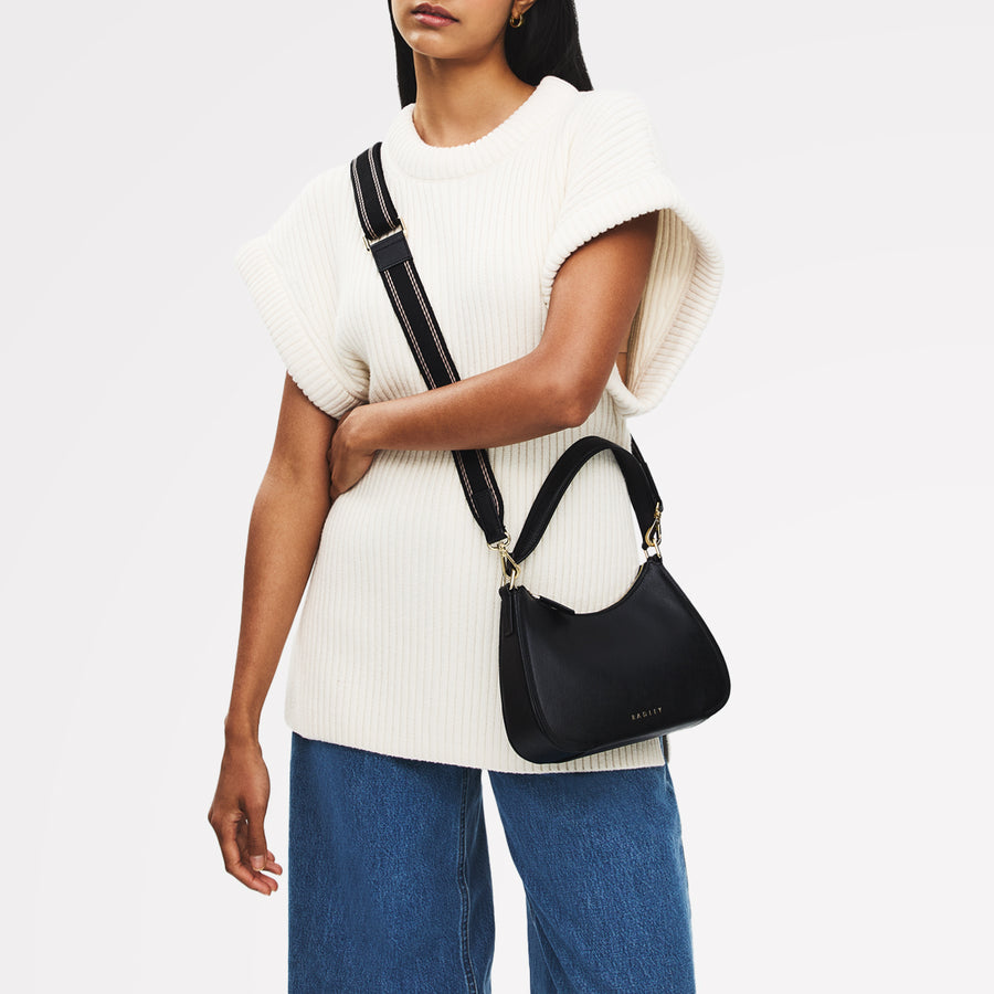 Crosby Alley Leather Medium Ziptop Shoulder & Slg Bag in Black - 112638