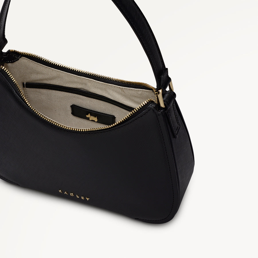 Crosby Alley Leather Medium Ziptop Shoulder & Slg Bag in Black - 112638