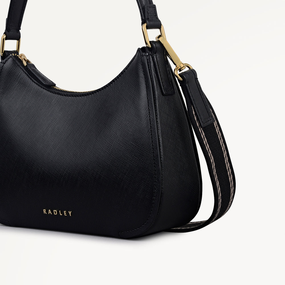 Crosby Alley Leather Medium Ziptop Shoulder & Slg Bag in Black - 112638