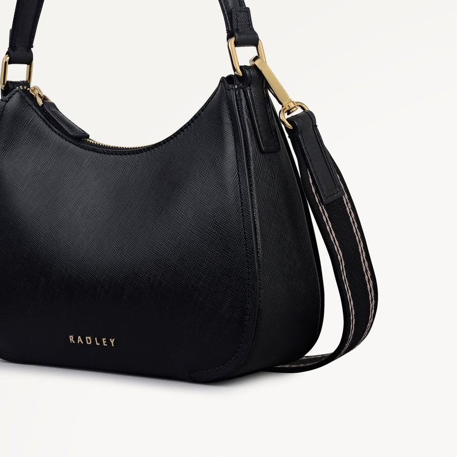 Crosby Alley Leather Medium Ziptop Shoulder & Slg Bag in Black - 112638