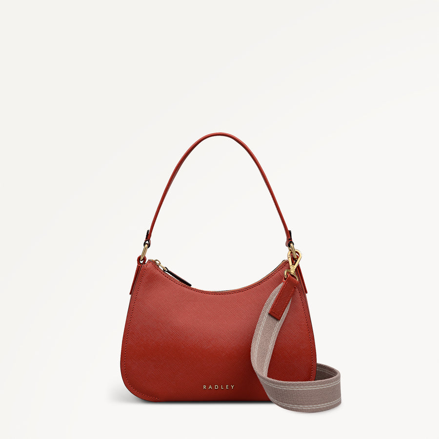 Crosby Alley Leather Medium Ziptop Shoulder & Slg Bag in Flame - 112639