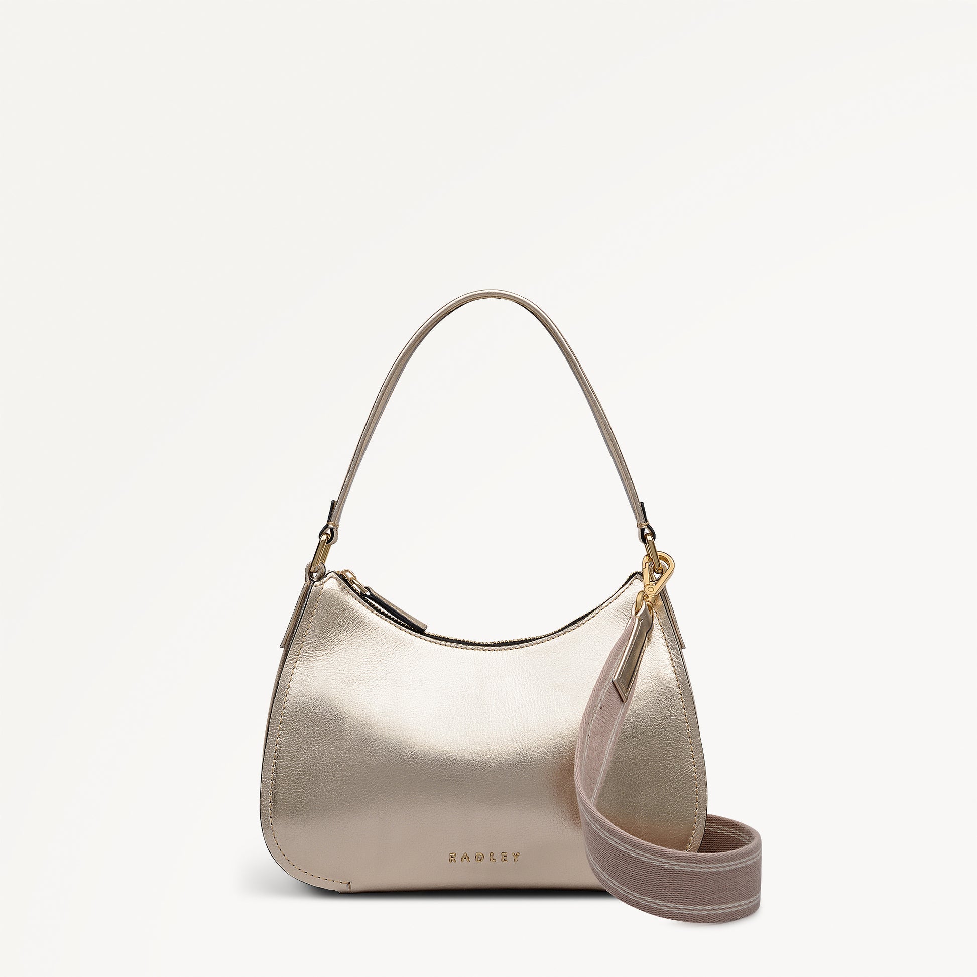 Crosby Alley Leather Medium Ziptop Shoulder & Slg Bag in Gold - 112640