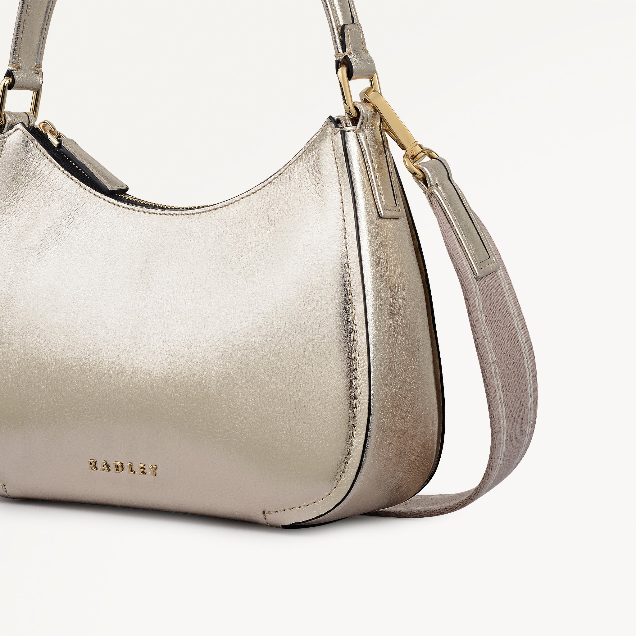Crosby Alley Leather Medium Ziptop Shoulder & Slg Bag in Gold - 112640