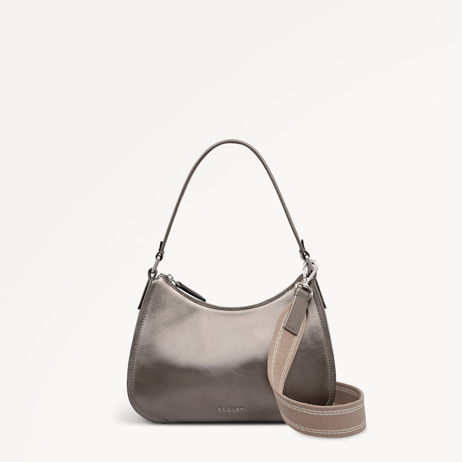 Crosby Alley Leather Medium Ziptop Shoulder & Slg Bag in Gun Metal - 112641