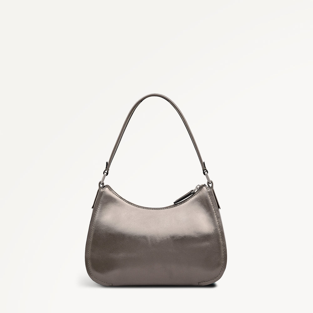 Crosby Alley Leather Medium Ziptop Shoulder & Slg Bag in Gun Metal - 112641