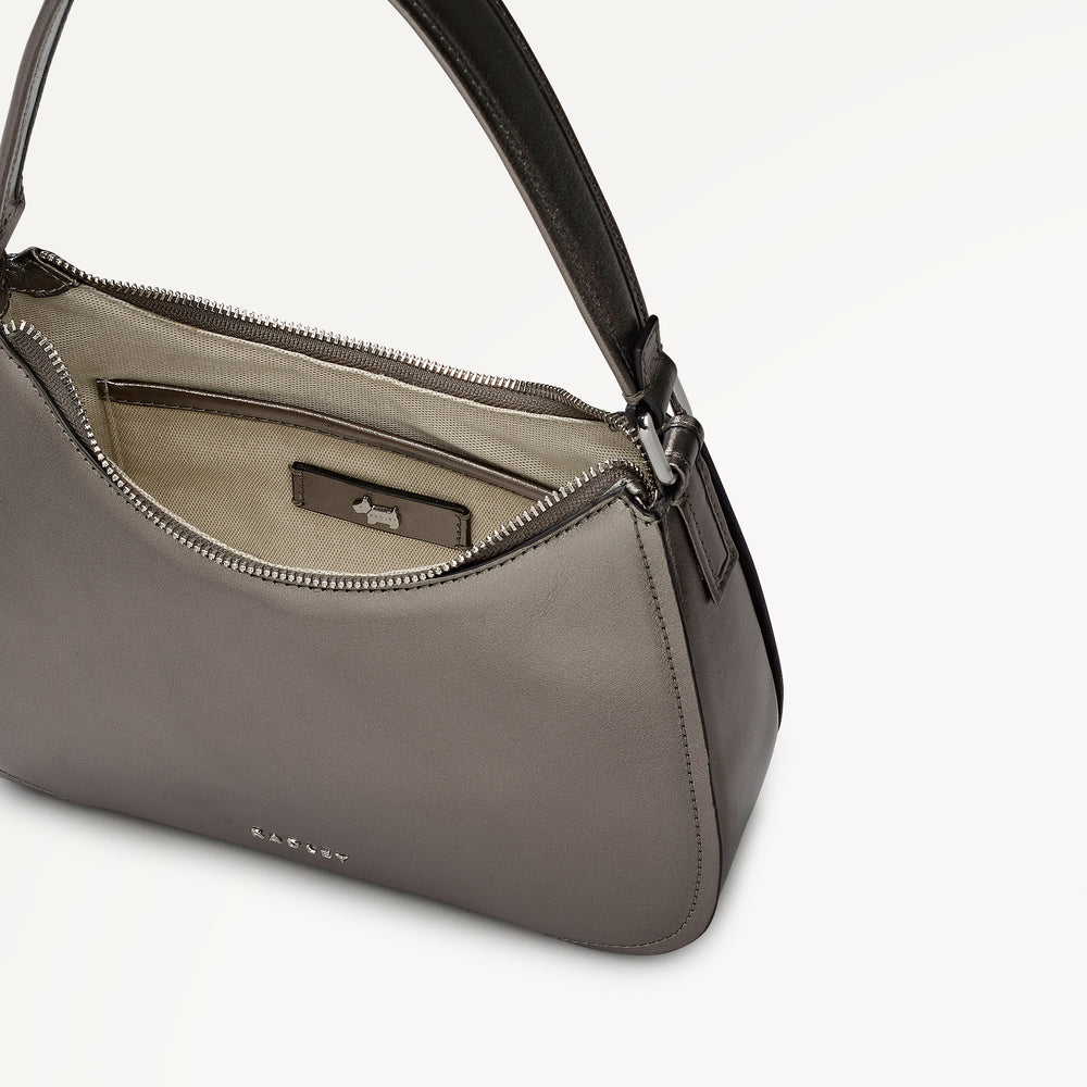 Crosby Alley Leather Medium Ziptop Shoulder & Slg Bag in Gun Metal - 112641