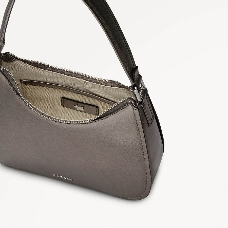 Crosby Alley Leather Medium Ziptop Shoulder & Slg Bag in Gun Metal - 112641