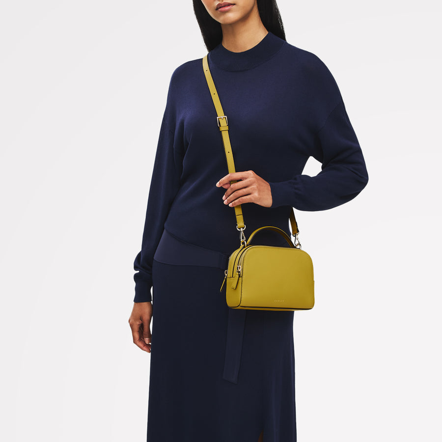 Elm Avenue Leather Small Ziptop Cross Body Bag in Ochre - 112647