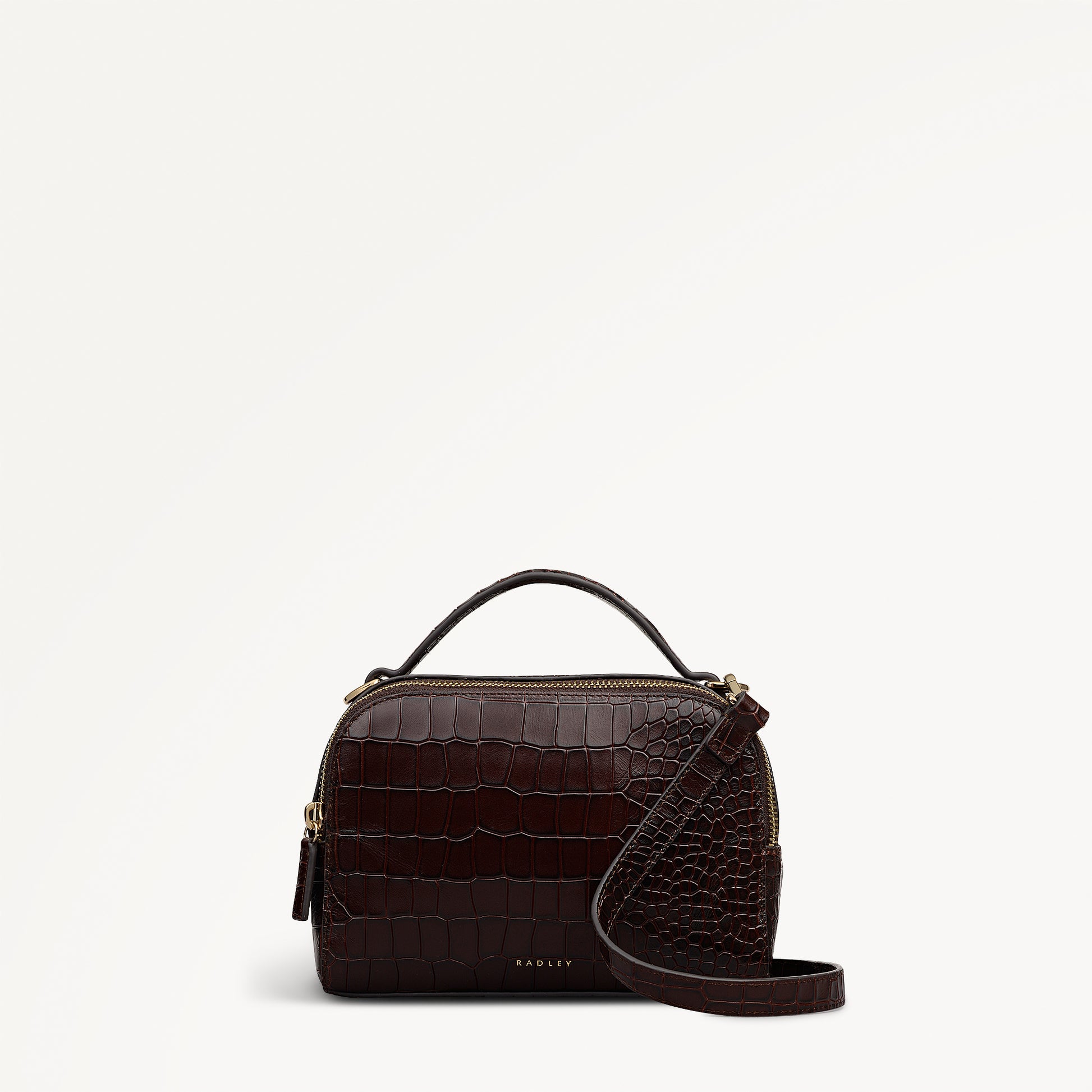 Elm Avenue Leather Small Ziptop Cross Body Bag in Dark Brown - 112648