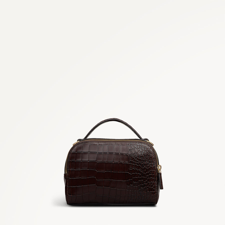 Elm Avenue Leather Small Ziptop Cross Body Bag in Dark Brown - 112648