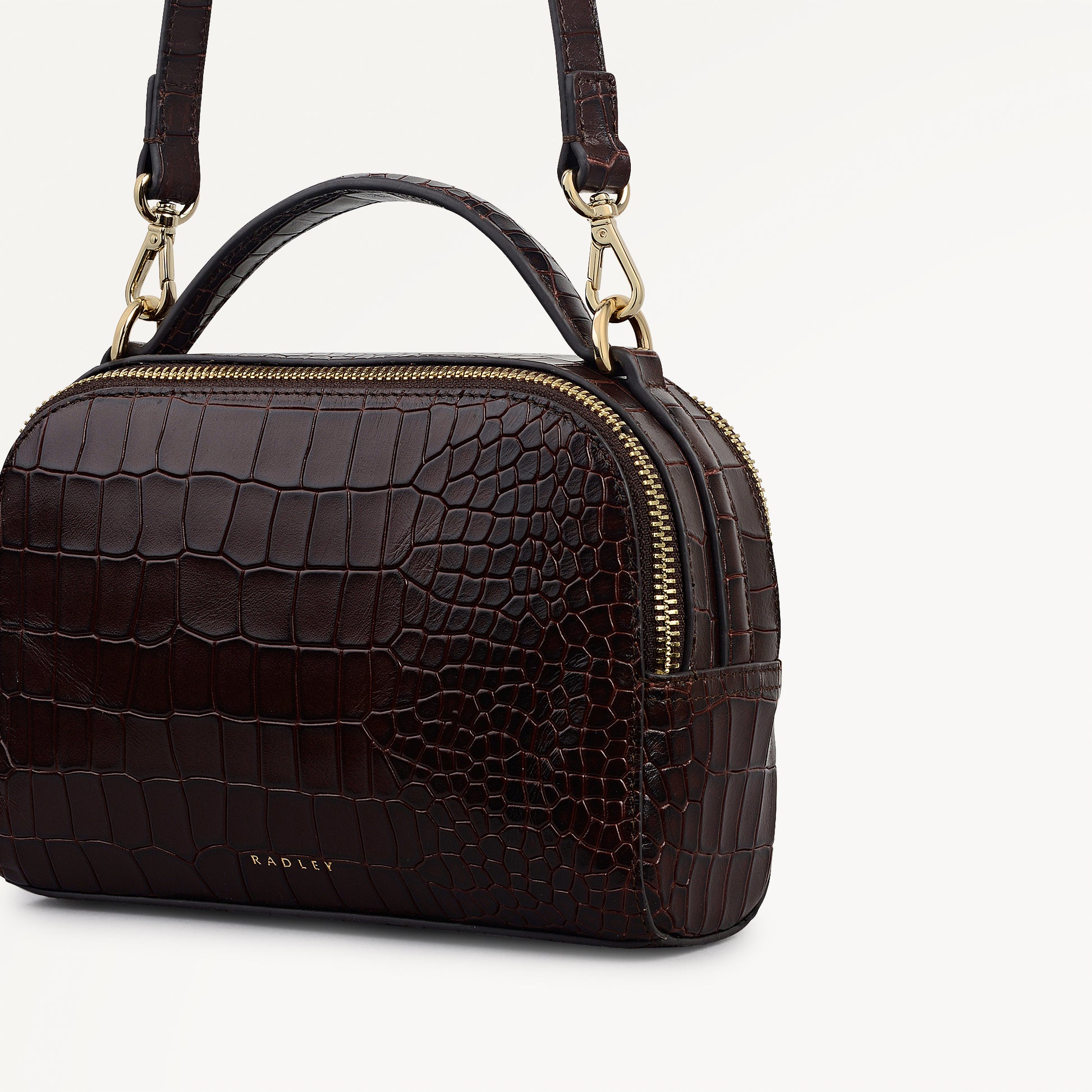 Elm Avenue Leather Small Ziptop Cross Body Bag in Dark Brown - 112648