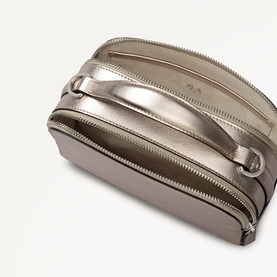 Elm Avenue Leather Small Ziptop Cross Body Bag in Pyrite - 112649