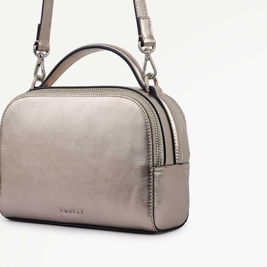 Elm Avenue Leather Small Ziptop Cross Body Bag in Pyrite - 112649