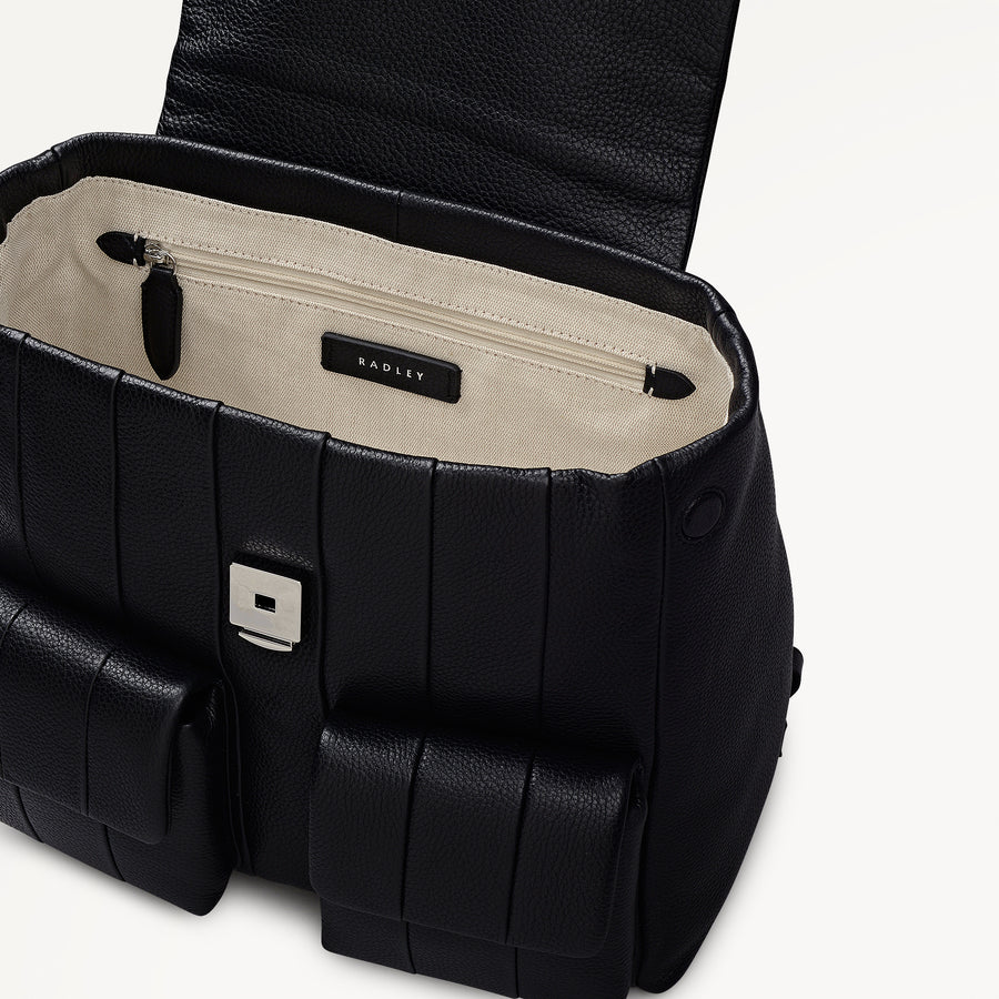 Burton Way Leather Medium Flapover Backpack in Black - 112650