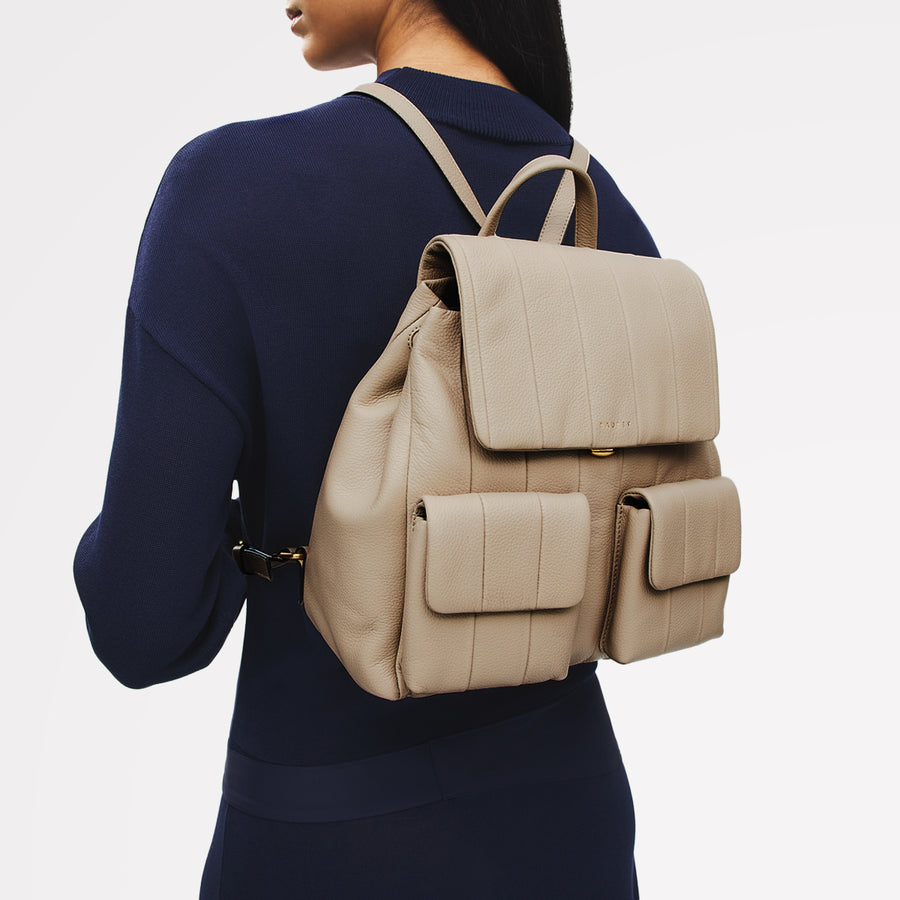 Burton Way Leather Medium Flapover Backpack in Porcini - 112651