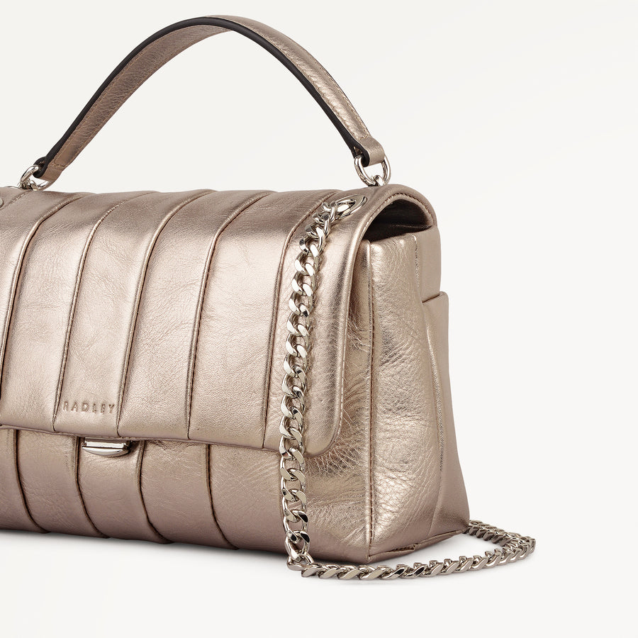 Burton Way Leather Small Flapover Cross Body Bag in Pyrite - 112657