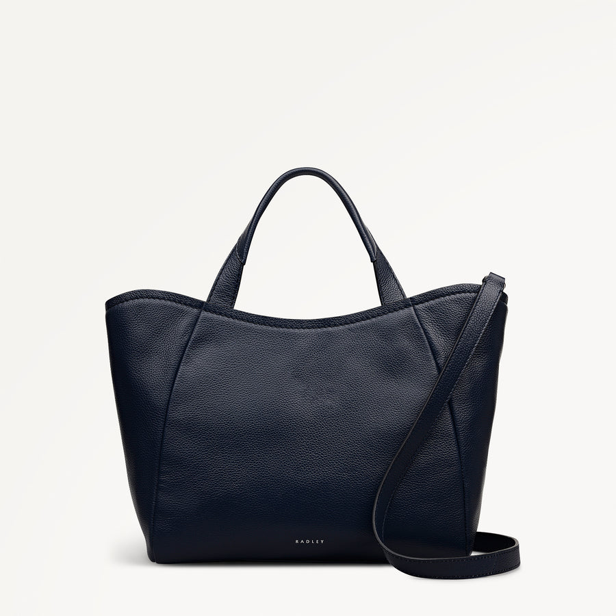 Muswell Lane Leather Medium Ziptop Grab Bag in Ink - 112659