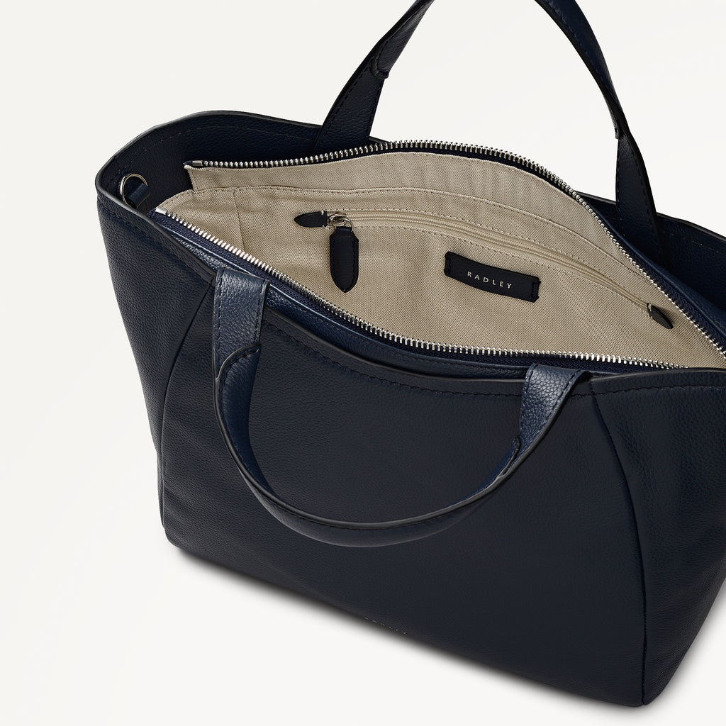 Muswell Lane Leather Medium Ziptop Grab Bag in Ink - 112659