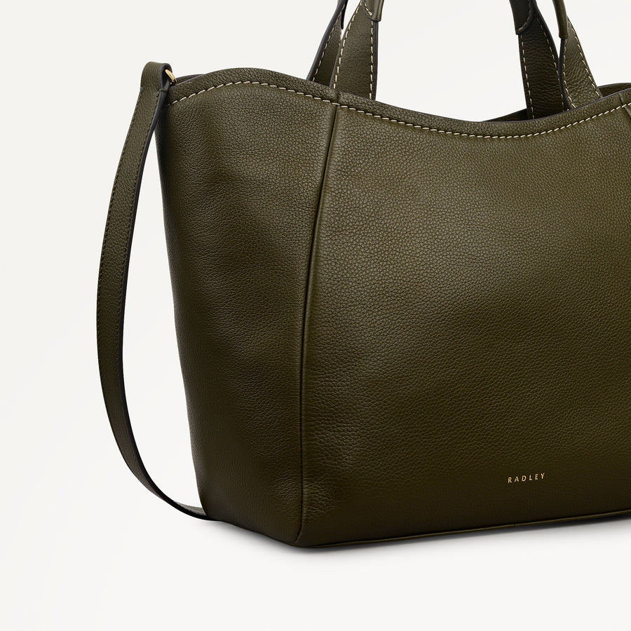 Muswell Lane Leather Medium Ziptop Grab Bag in Pine Needle - 112660