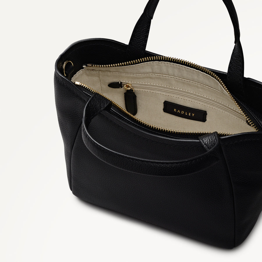 Muswell Lane Leather Small Ziptop Grab Bag in Black - 112661