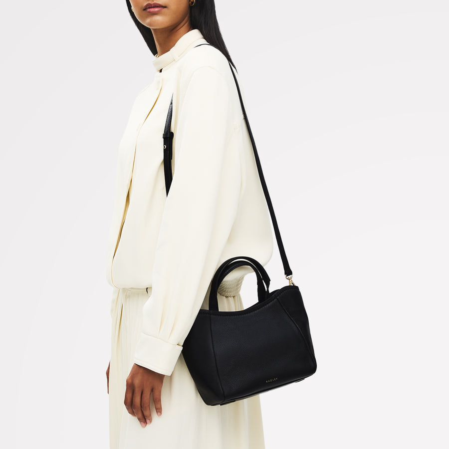 Muswell Lane Leather Small Ziptop Grab Bag in Black - 112661