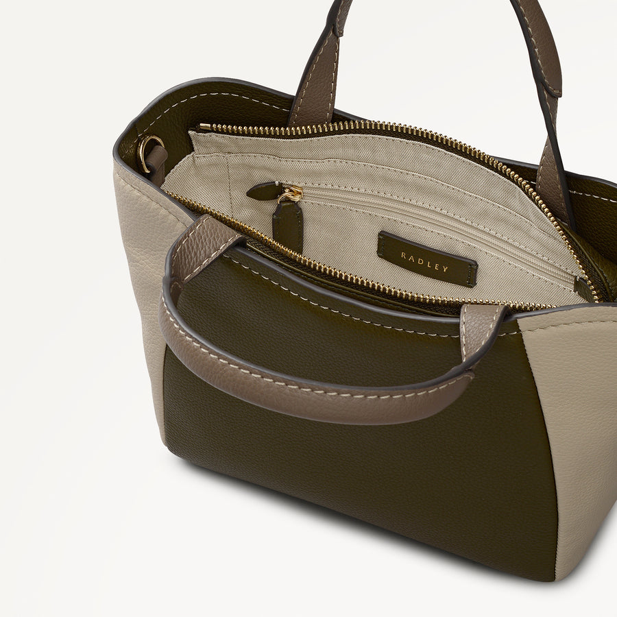 Muswell Lane Leather Small Ziptop Grab Bag in Pine Needle - 112665